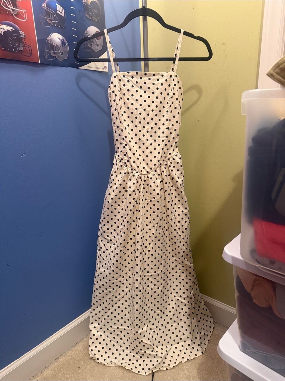 Woman's White Polka Dot Maxi Dress with Black Dots